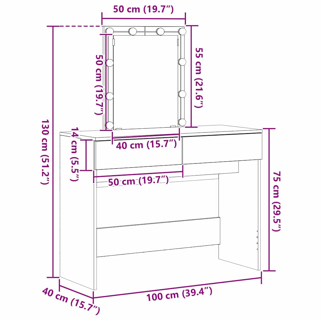 Makeup Table Artisan Oak 100 x 40 x 130 cm Particleboard