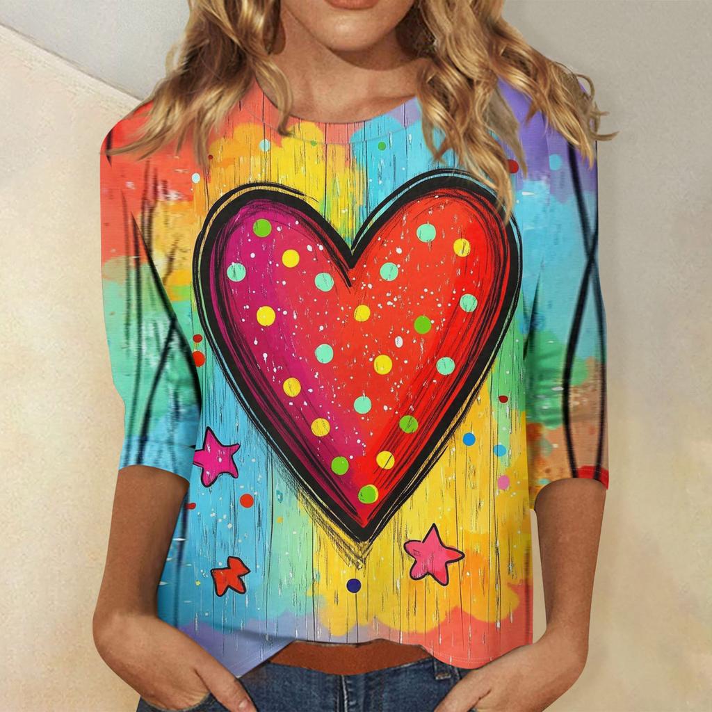 Women's Valentine's Day Print Fashion Casual 3/4 Sleeve Round Neck Top