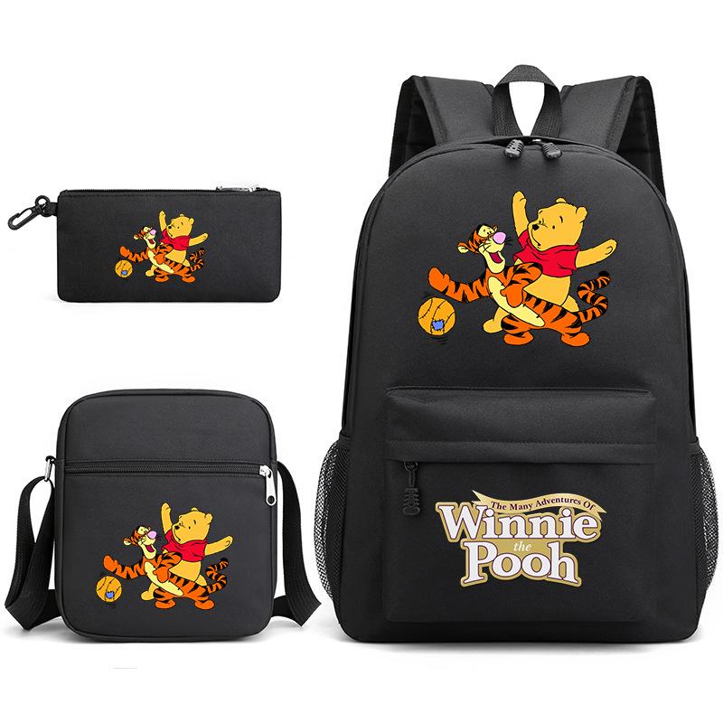 3-Piece Winnie The Pooh School Bag Kids Backpack Boy Girl School Bag Daily Backpack Mochira Shoulder Bag Set