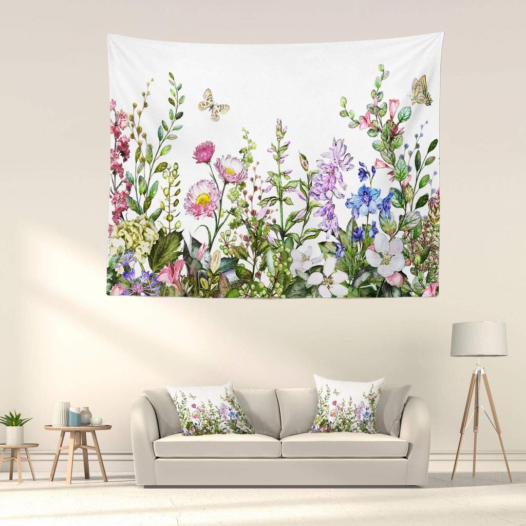 Romantic Flower Victorian Border Dragonfly Wildflower Hippie Trippy Tapestry Wall Art Meditation Decor For Bedroom Living Room