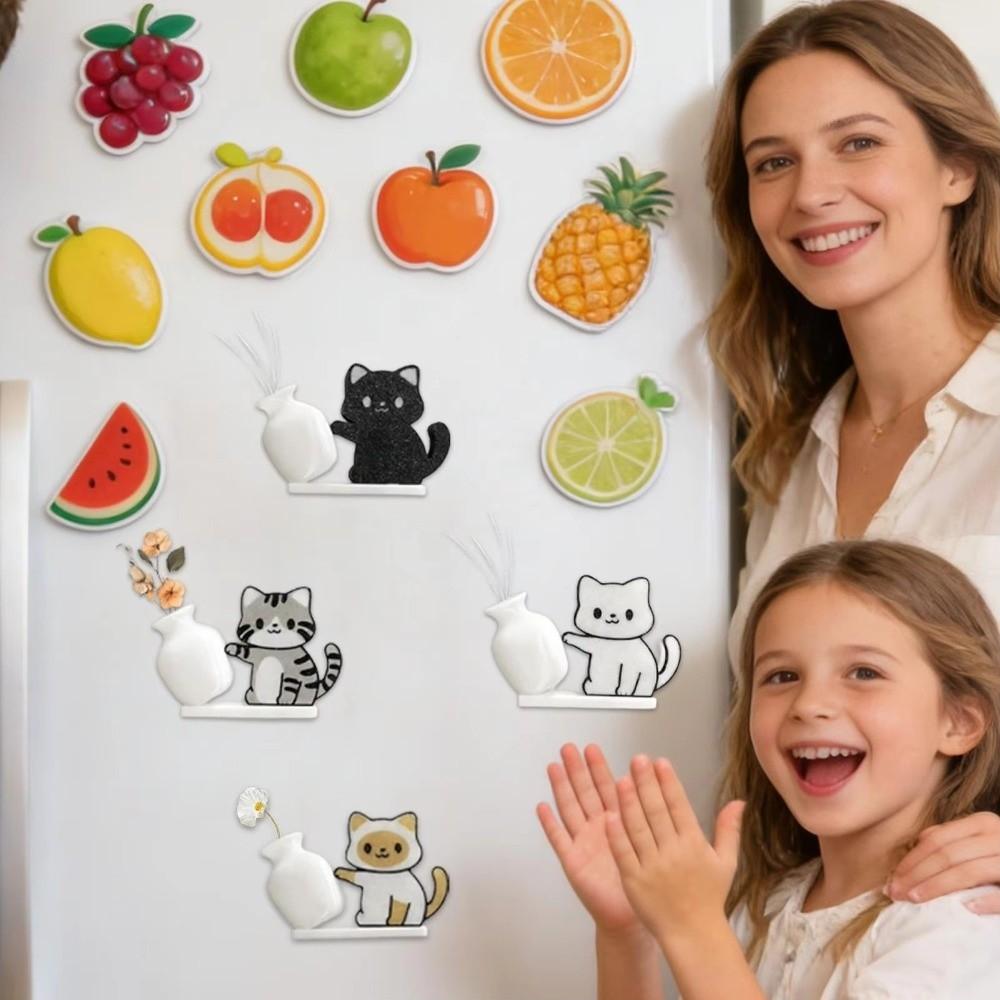 Magnetic Cat Hair Storage Memorial Box Cartoon Cat Pushing Vase Decor  for Home Decoration