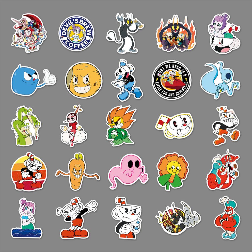 50 Tea Cup Head Doodle Personality Cartoon Game Guka Decorative DIY Skateboard Mobile Suitcase Stickers