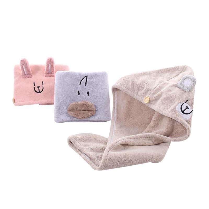 High-density Coral Velvet Parent-child Dry Hair Cap Cartoon Embroidered Dry Hair Cap Bath Cap Headband
