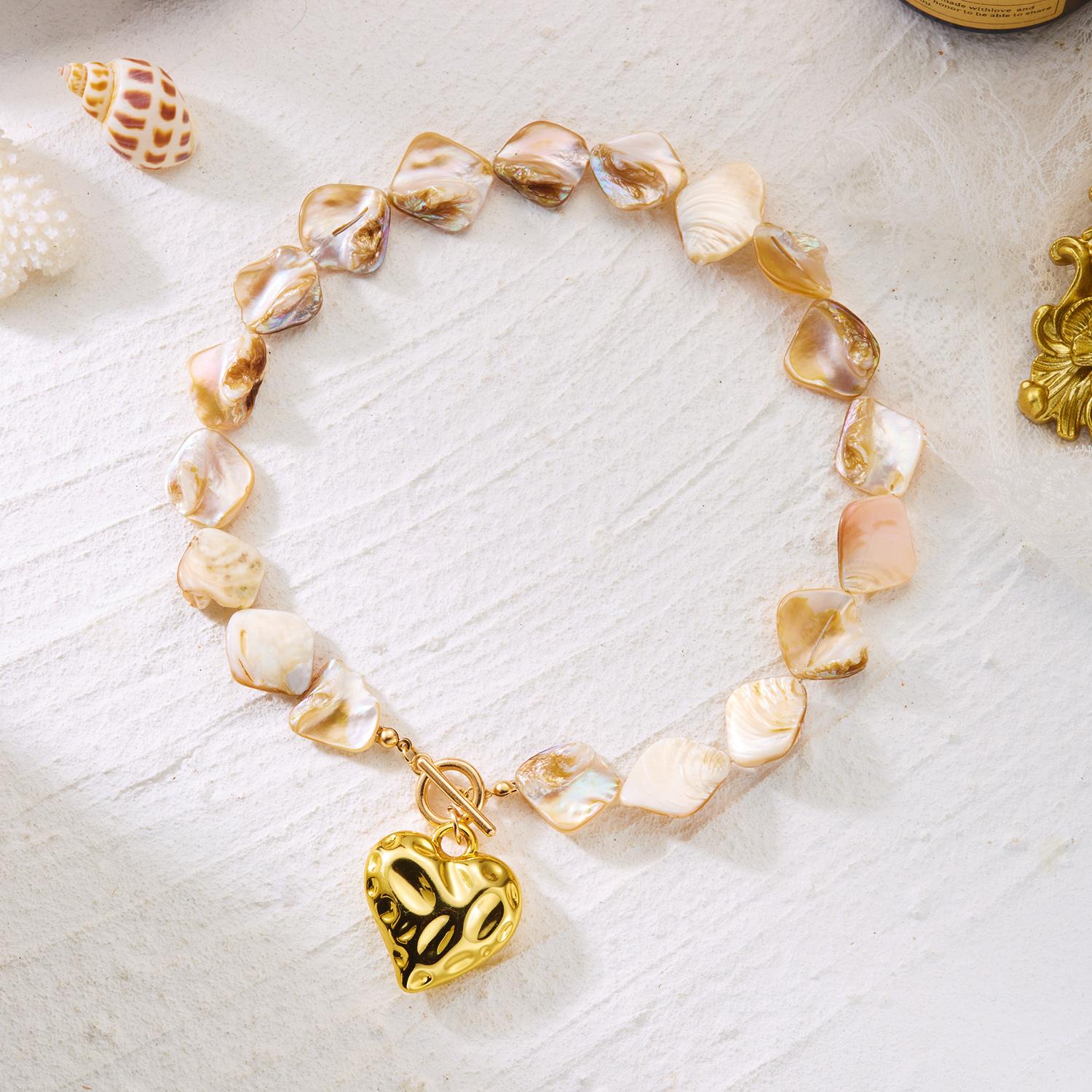 

Irregular Shell Heart Necklace Beach Vacation Shell OT Buckle Collarbone Chain Ocean Style Fashion Versatile Accessory