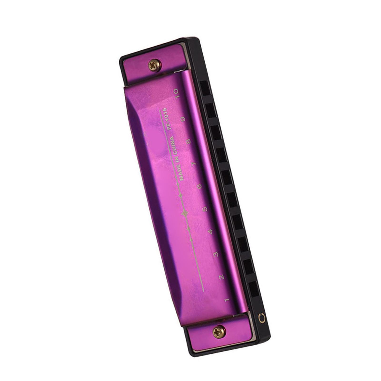 Harmonica Diatonique Clé de Do avec Anches en ABS Design Surface Miroir 10 Trous Harmonica Blues Parfait pour violet