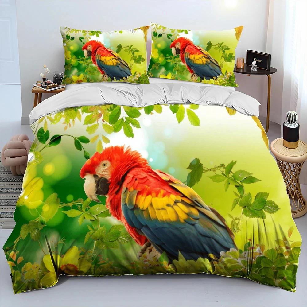 Colorful Parrot Macaws Birds Comforter Bedding Set,Duvet Cover Bed Set Quilt Cover Pillowcase,King Queen Size Bedding Set Adult