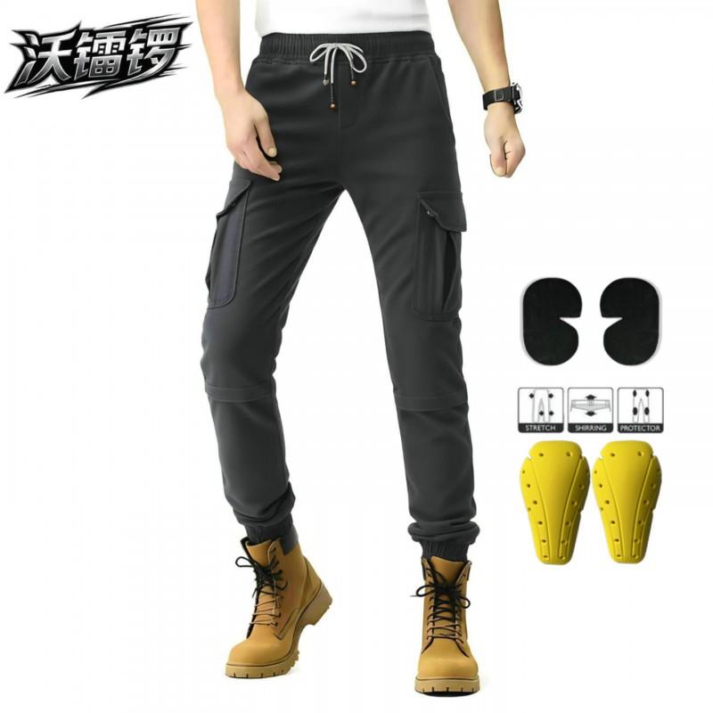 Mens Motorcycle Riding Pants With Knee Protection Tactical Multi-Pocket Outdoor Protective Gear Cotton Fall Use