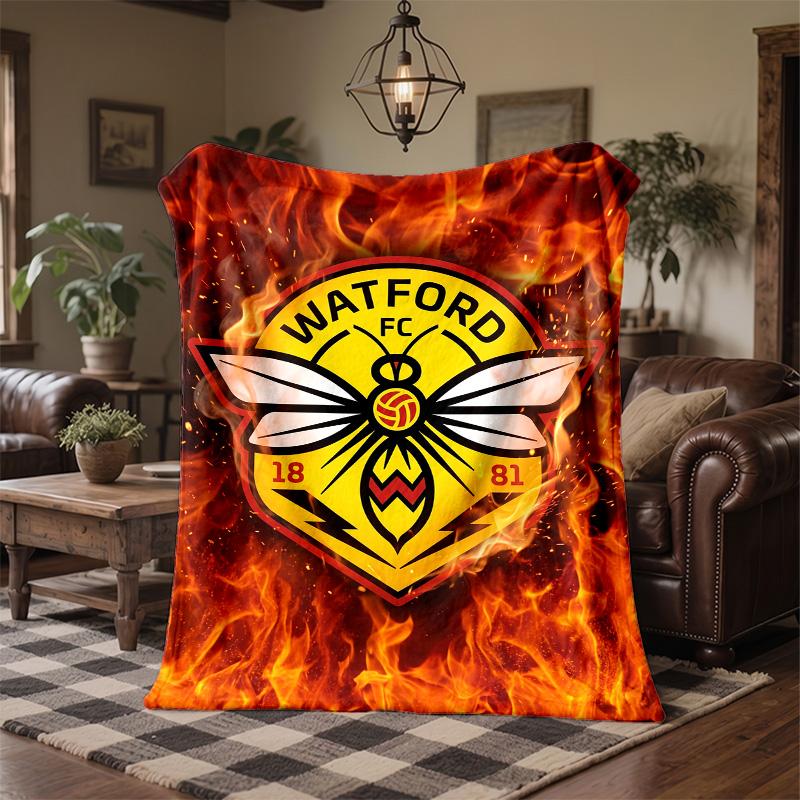 Watford Football Print Flannel Blanket Soft Warm Sofa Bed Throw Blanket For Home Office Bedroom