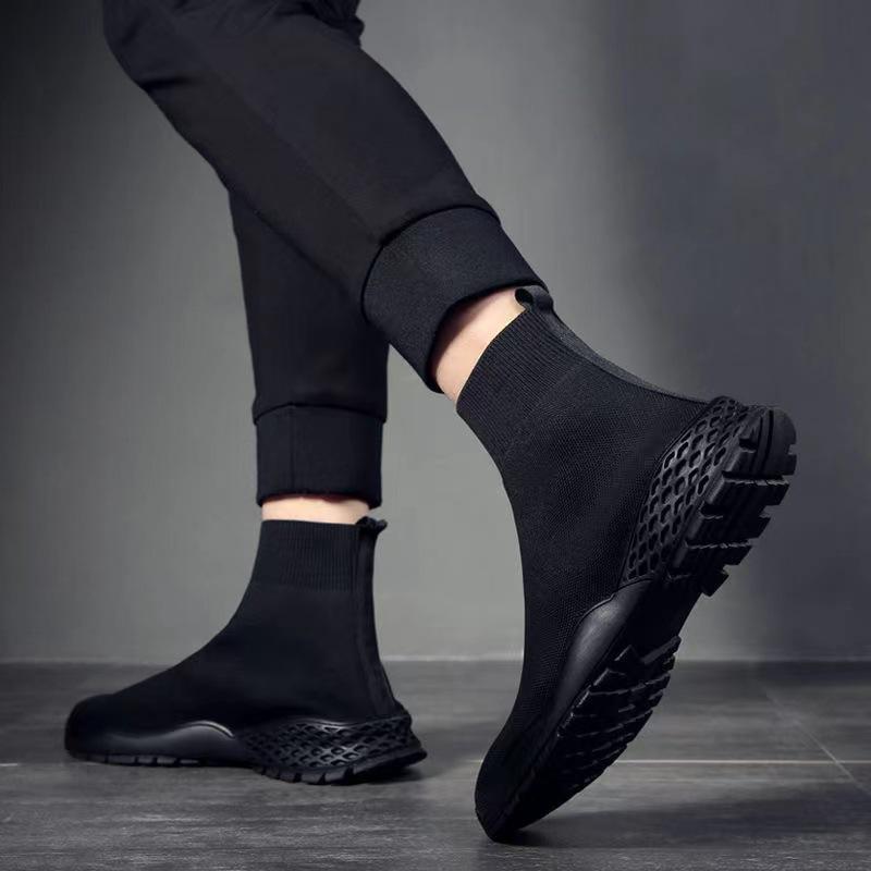 

Socks shoes men s elastic sports casual shoes flying woven shoes mid-top shoes trend high-top knitted breathable socks shoes 38