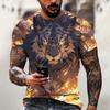 Męski T-shirt ze zwierzęcym nadrukiem 3D wilka, odzież męska w stylu ulicznym Harajuku, topy z krótkim rękawem, codzienne swetry
