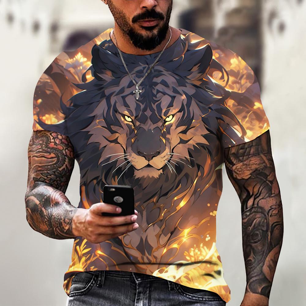 Męski T-shirt ze zwierzęcym nadrukiem 3D wilka, odzież męska w stylu ulicznym Harajuku, topy z krótkim rękawem, codzienne swetry