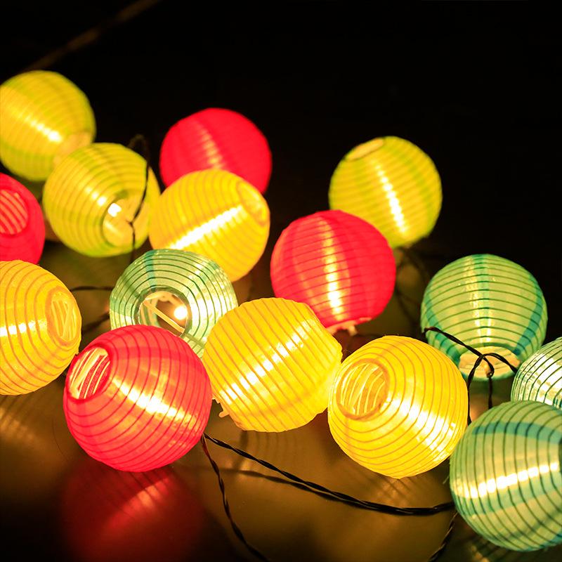 Solar LED Fabric Lantern String Lights - Colorful, Flashing, Starry Sky Decor for Outdoor Courtyard Festivals and Christmas