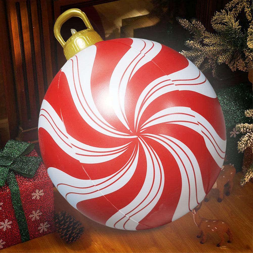 24 Inch Light Up PVC Inflatable Christmas Ball New Years Christmas Ornaments with Light Christmas Decorations Ball Holiday Decor