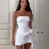 Summer New Women's Fashion Elegant Floral Embellished Solid Color Backless Bandeau Dress