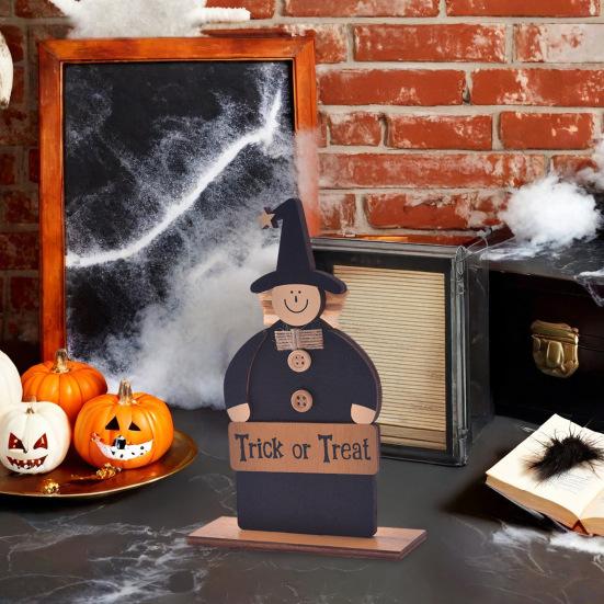 Halloween Wooden Ghost Sign Cute Ghost Witch Pumpkin Tiered Tray Decoration for Home Shelf Mantel Tabletop Windowsill Decor