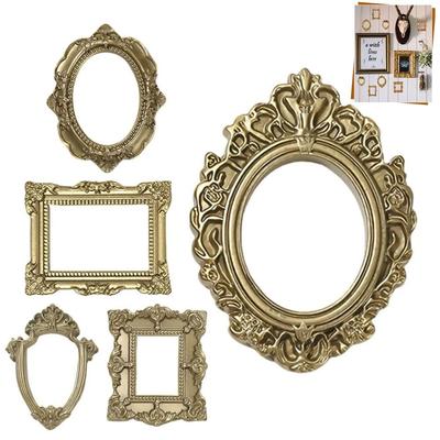 5Pcs Vintage Resin DIY Shadow Box Frame Gold DIY Memory Display Frames Mini Photo Frames Photography Background Decoration