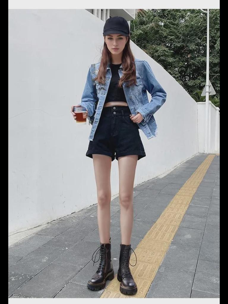 2021 Summer High-Waist A-Line Wide-Leg Denim Shorts for Women