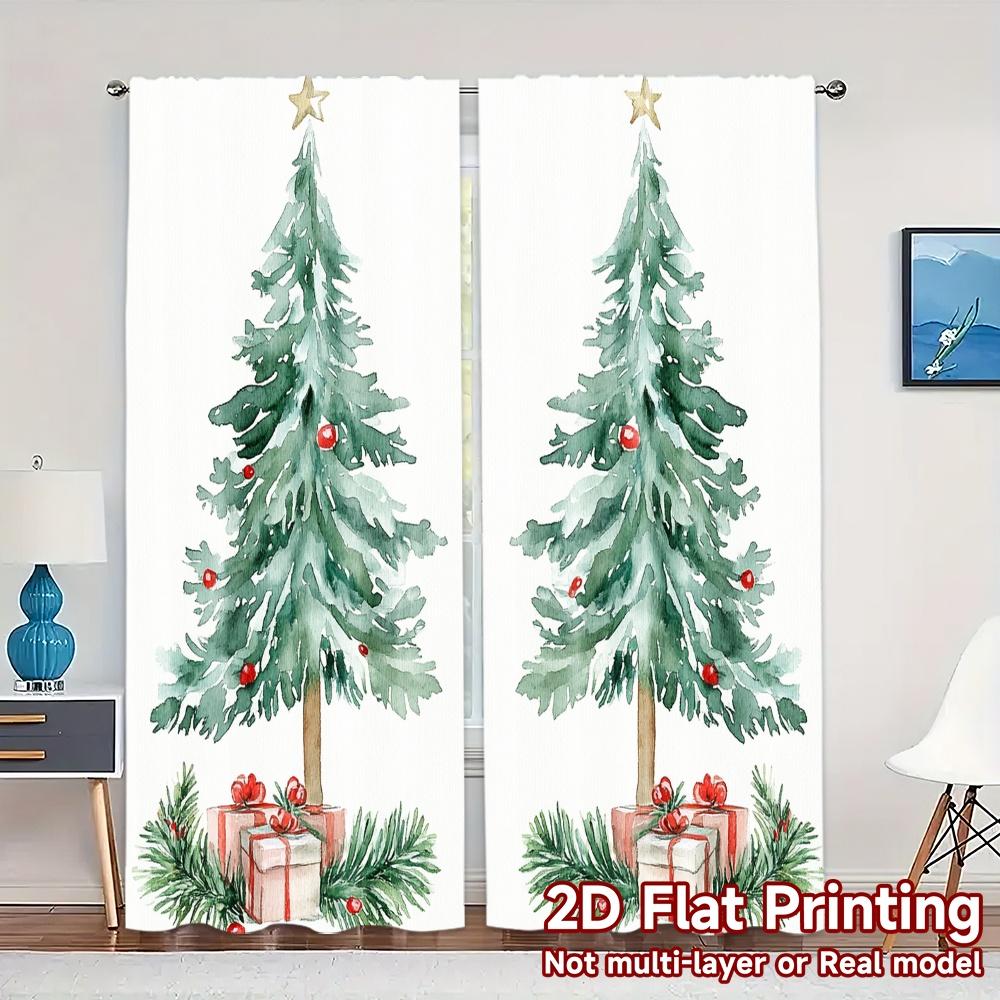

2 шт., Шторы Рождественские елки Снег Подарок Популярный принт Шторы Универсальные тканевые шторы Все сезоны Идеально подходят для гостиной, 52.50×116.00 CM 2pcs