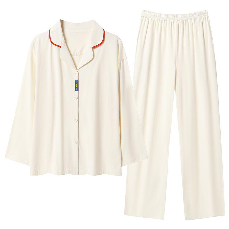 Pajamas women's spring and autumn 1011 new pure cotton long-sleeved white simple temperament fashionable can be worn outside casual loungewear