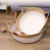 Cat Bed Basket Cotton Rope Woven Pet Bed Breathable Cat Ear Pet Sleeping Basket with Ball Toy for All Seasons Medium Large Cats
