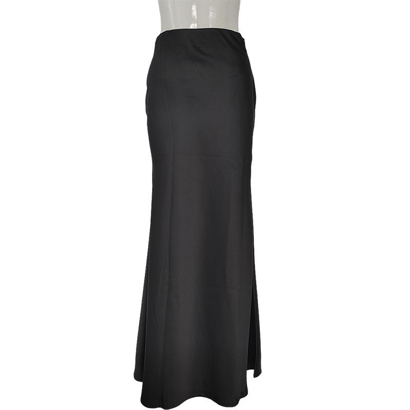 European & American Style Satin Long Skirt: Silky, High-Waist, Slim Fit, Summer Design for Elegant Wear.