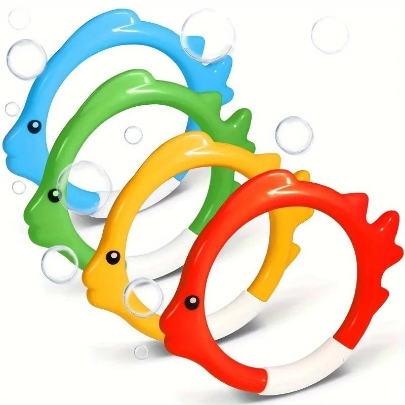 4×Summer Swimming Diving Toys Set Pool Swim Ring Water Sports Play Game Diving Ring Underwater Accessories Grabbing Toys for Kid