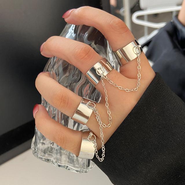 Mote Sølvfarge Diamant Butterfly Chain Ring For Kvinner Menn Rosa Hjerte Nøkkellås Dusk Finger Ringer Sett Trendy Smykker Gave