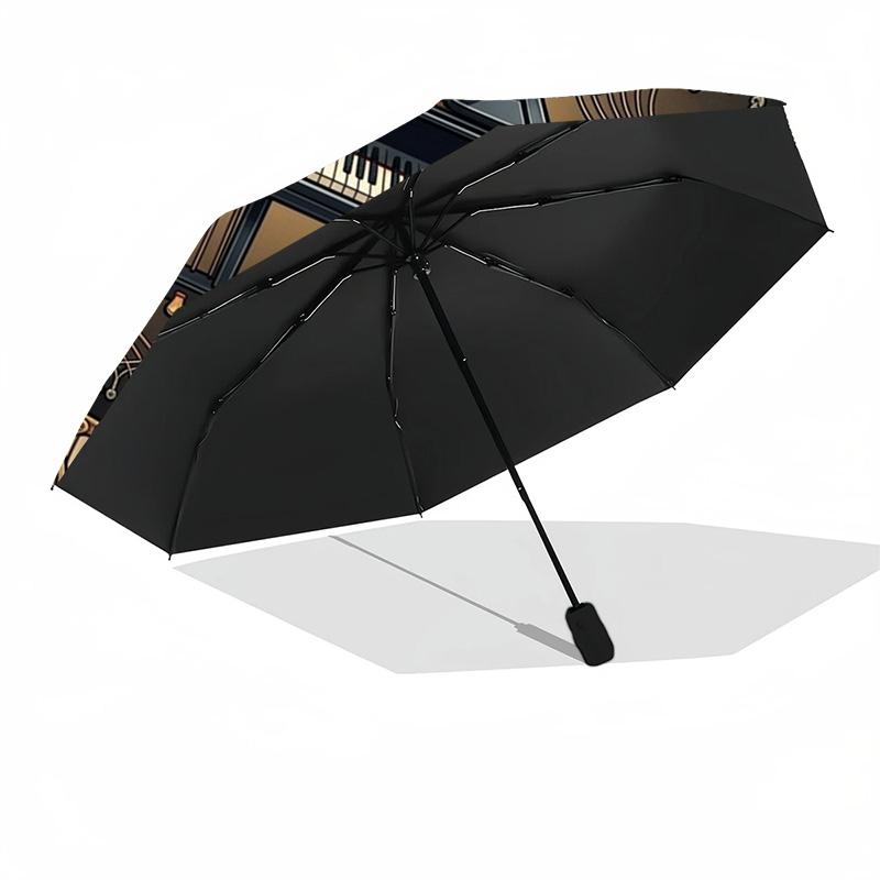 Piano Craftsmanship Emblem Pattern Umbrella, Portable and Foldable Design, 8 Ribs, a Casual Accessory for Halloween, Christmas, and Birthday Gifts.