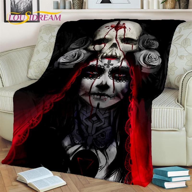 Horror Gothic Weiblicher Schädel Totes Mädchen Decke, Weiche Überwurfdecke für Zuhause Schlafzimmer Bett Sofa Picknick Reise Büro Überdecke Kind