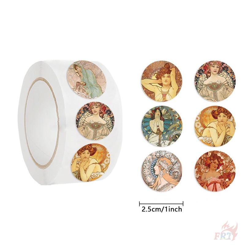 500Pcs/Roll Mucha Art. Retro Girls Kids Rewards Stickers - DIY Scrapbooks Album Decor Sealing Label Decals