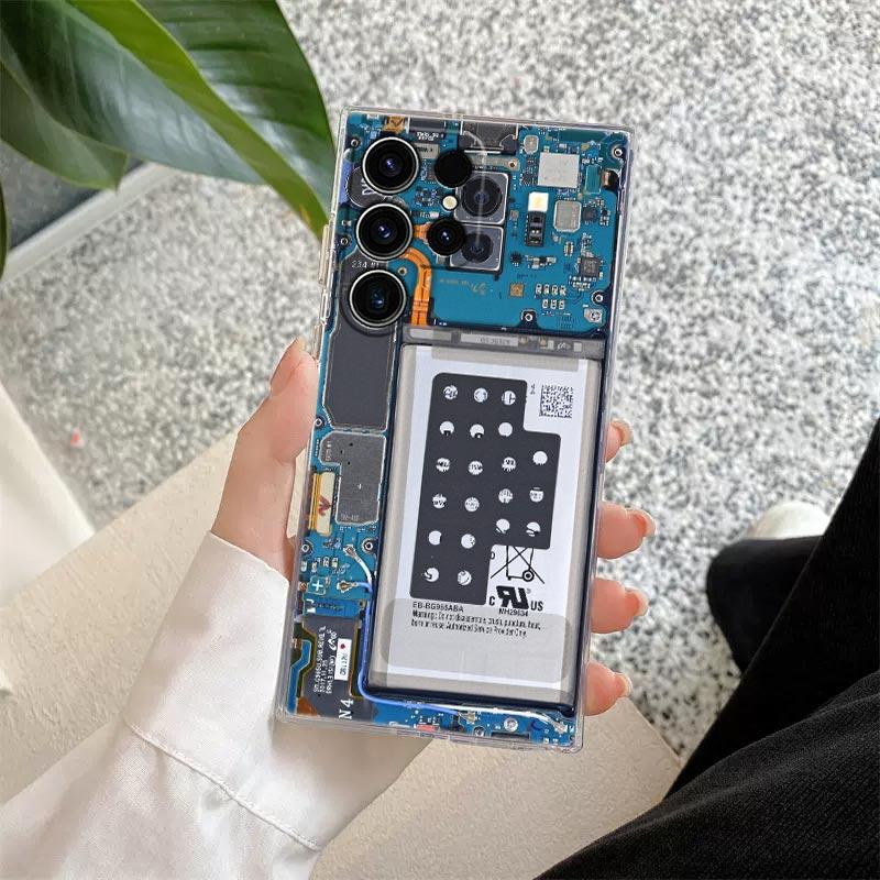 Phone Back Circuit Board S25Ultra Phone Case For Samsung Galaxy S25 S24 S23 S21 Ultra S20 FE S22 Plus S24FE A56 A55 Clear Cover