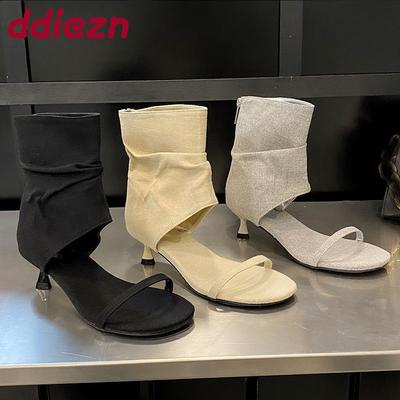 Fashion Fashion Open Toe Footwear Ladies Ankle Boots Female Low Heel Shoes Round Toe Women Sandals Booties Shoes With Zippers Pumps