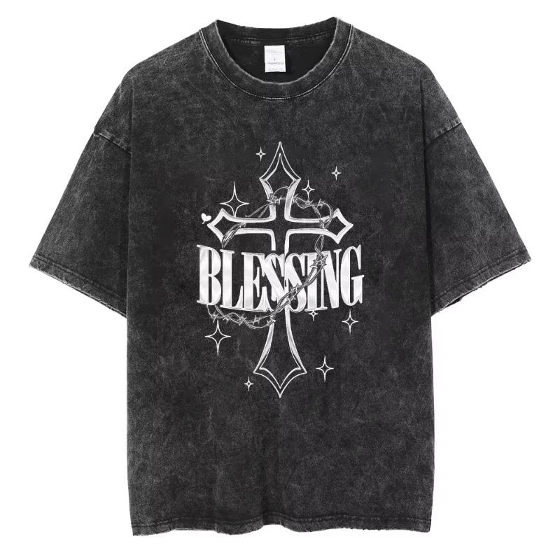 Retro Distressed American Street T-Shirt Loose Oversized Washed Tee for Men Women Vintage Tee Casual Top Unisex Tops