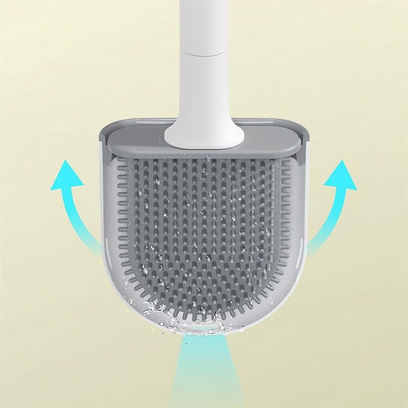 Bathroom Silicone Toilet Brush Holder Ventilation Slot Base Non-slip Plastic Handle Bendable Cleaning Corner Brush