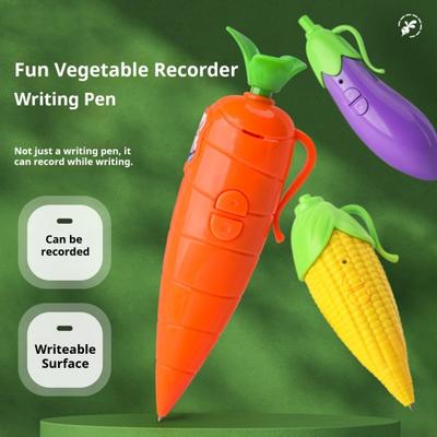 Kids Recorder Pen Toy with 20-Second Playback Cute Carrot/Corn/Eggplant-Shaped Recorder Device Writing Ballpoint Pen for Boys Girls
