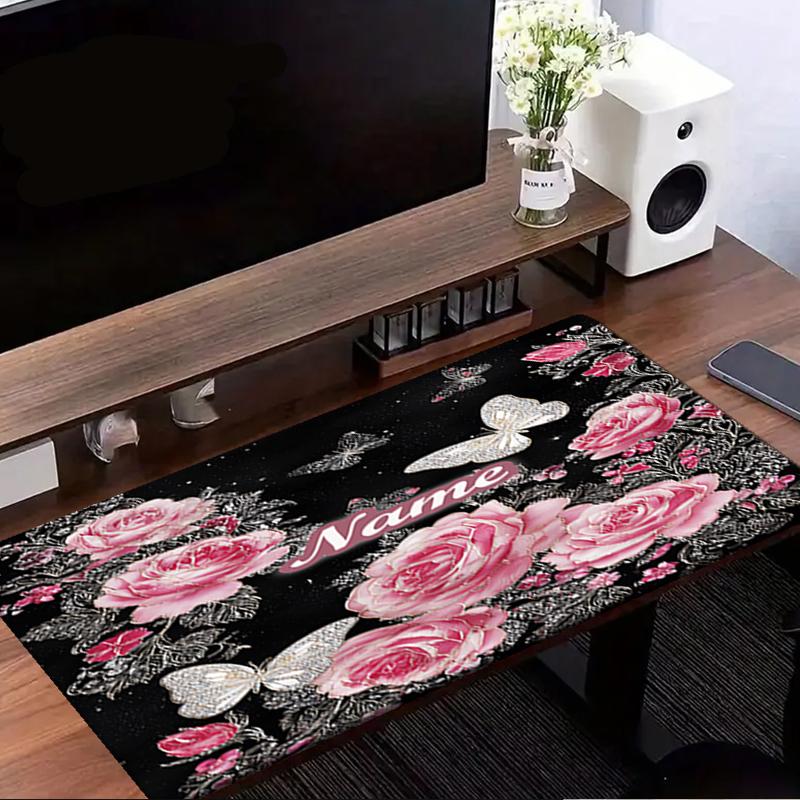 1PC Custom Name Butterflies Roses Garden Mouse Pad, Keyboard and Mouse Desk Pad, for Computer Notebook Birthday Gift For Any Room Or Office