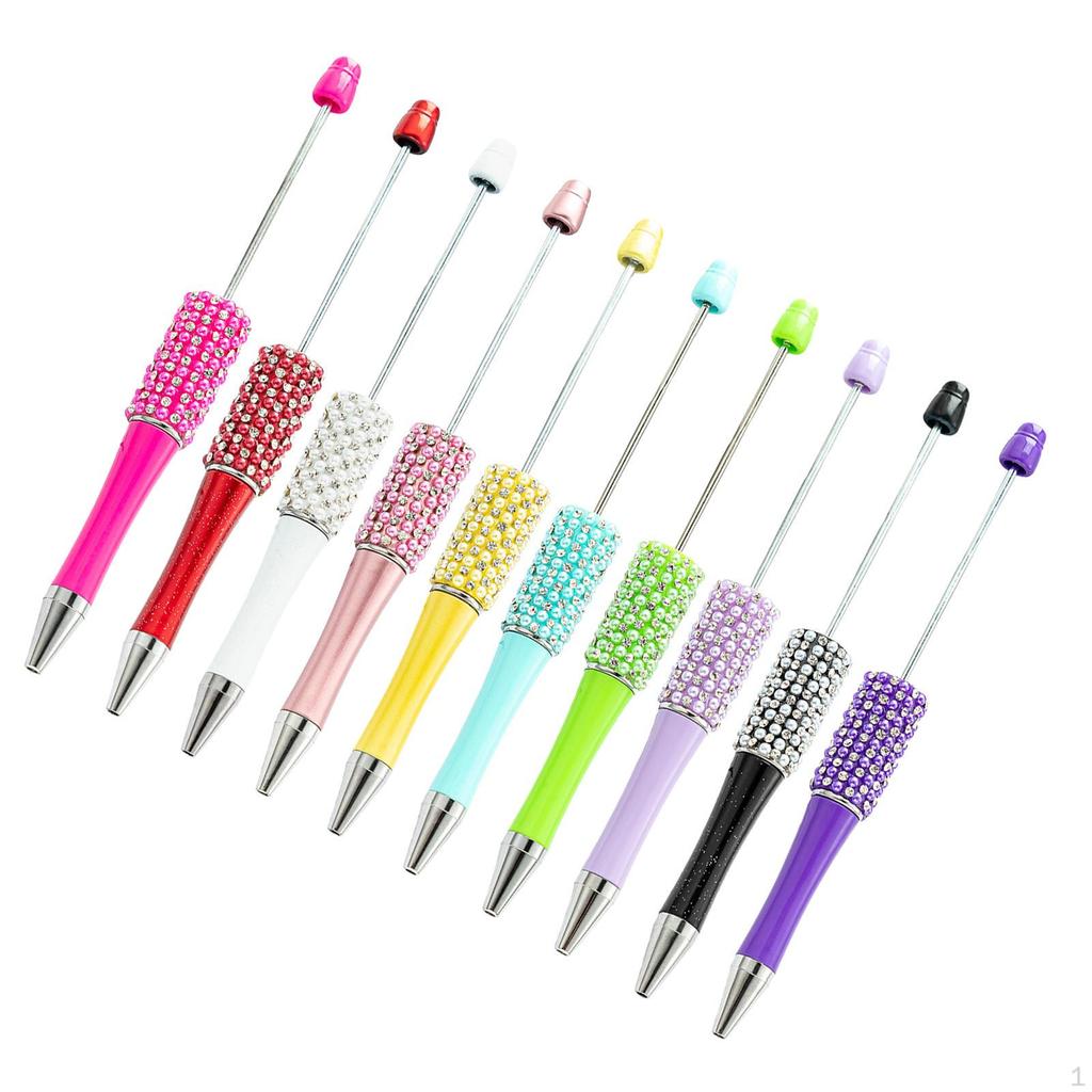 10 Pieces Beadable Pen Beaded Pens, Ballpoint Pen, Multicolor Assorted Bead for