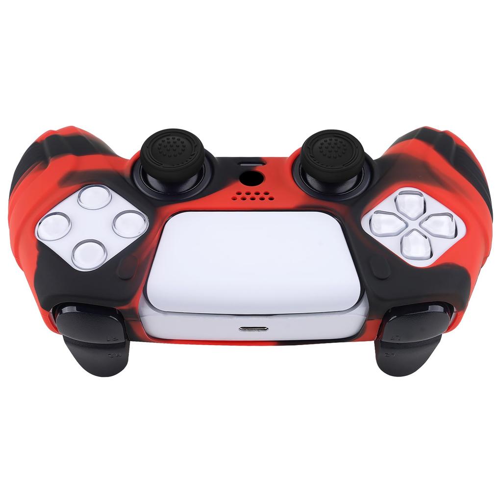 PlayVital PS5 Controller Protective Case Rubber Protective Case for PS5 Wireless Soft Silicone Skin with Thumb Grip Caps Warrior Red Black Cover,