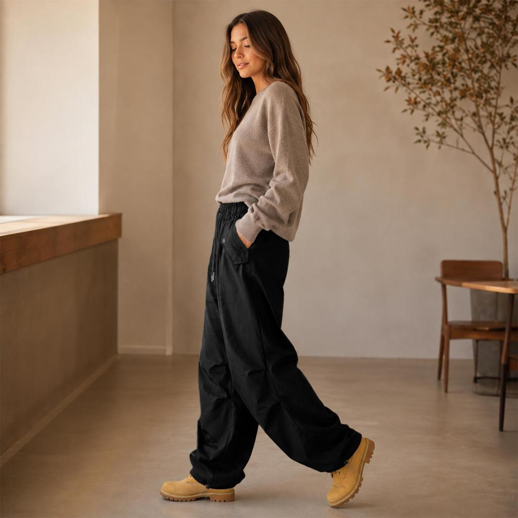 Women's High Waisted Casual Straight Leg Paneled Pants with Loose Fit for Everyday Wear