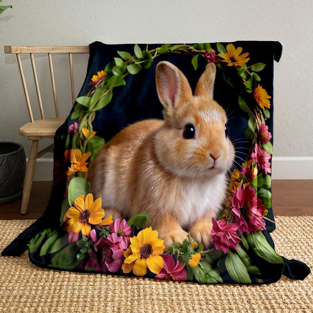 

1PC Cute Animals in A Floral Wreath Print Blankets Adult Children Warm Blankets Home Travel Soft Comfortable Blankets 75x90cm