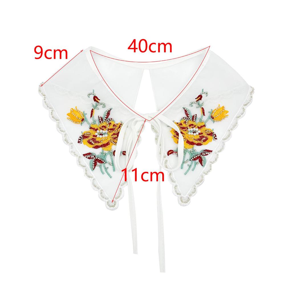Colorful Embroidered Beaded Bow Tie False Collar - Ethnic Style Floral Design
