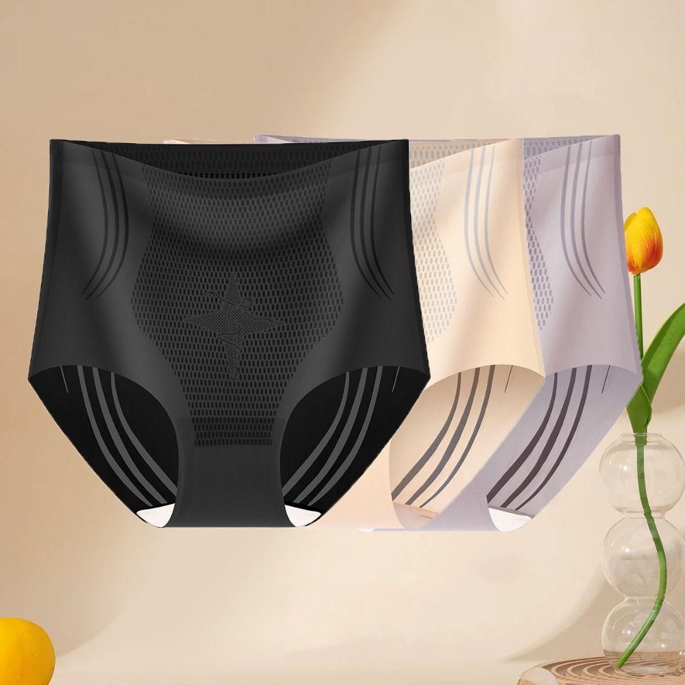 

Mid Waist Women Ice Silk Briefs Cotton Crotch Postpartum Panties Breathable Hip Lift Shaper Daily XXL тілесний