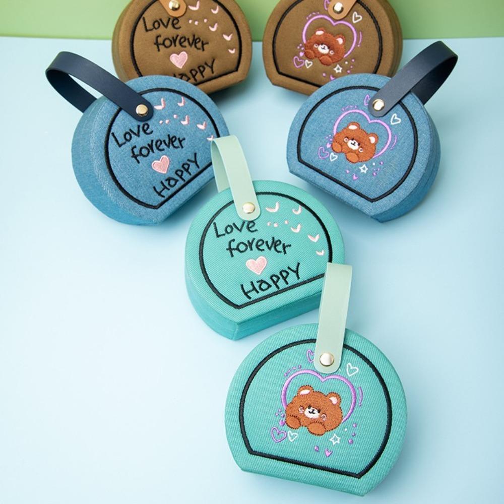 Embroidered Jewelry Storage Box Earrings Gift Packaging Box Travel Portable Handbag  for Lover