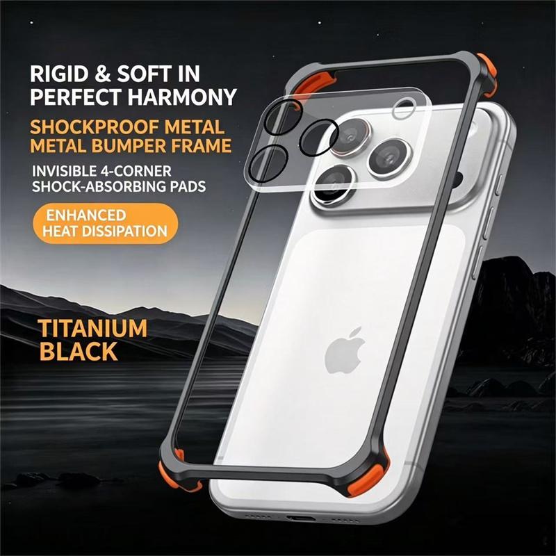 Luxury Metal Aluminum Alloy Frame Lens Protective Phone Case For iPhone 17 16 15 14 13 Pro Max Silicone Lining Shockproof Bumper