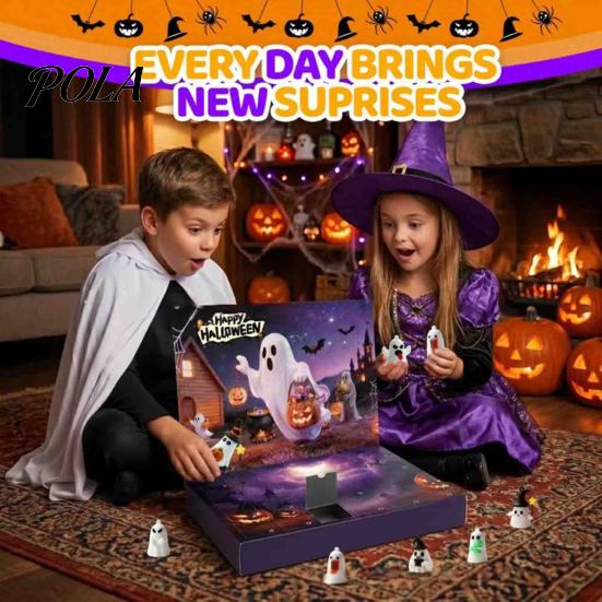 Halloween Countdown Box Adventskalender 2026, 24 Tage mit Figuren, Grusliges Feiertagsgeschenk für Kinder, Partydeko & Tägliche lustige Überraschung