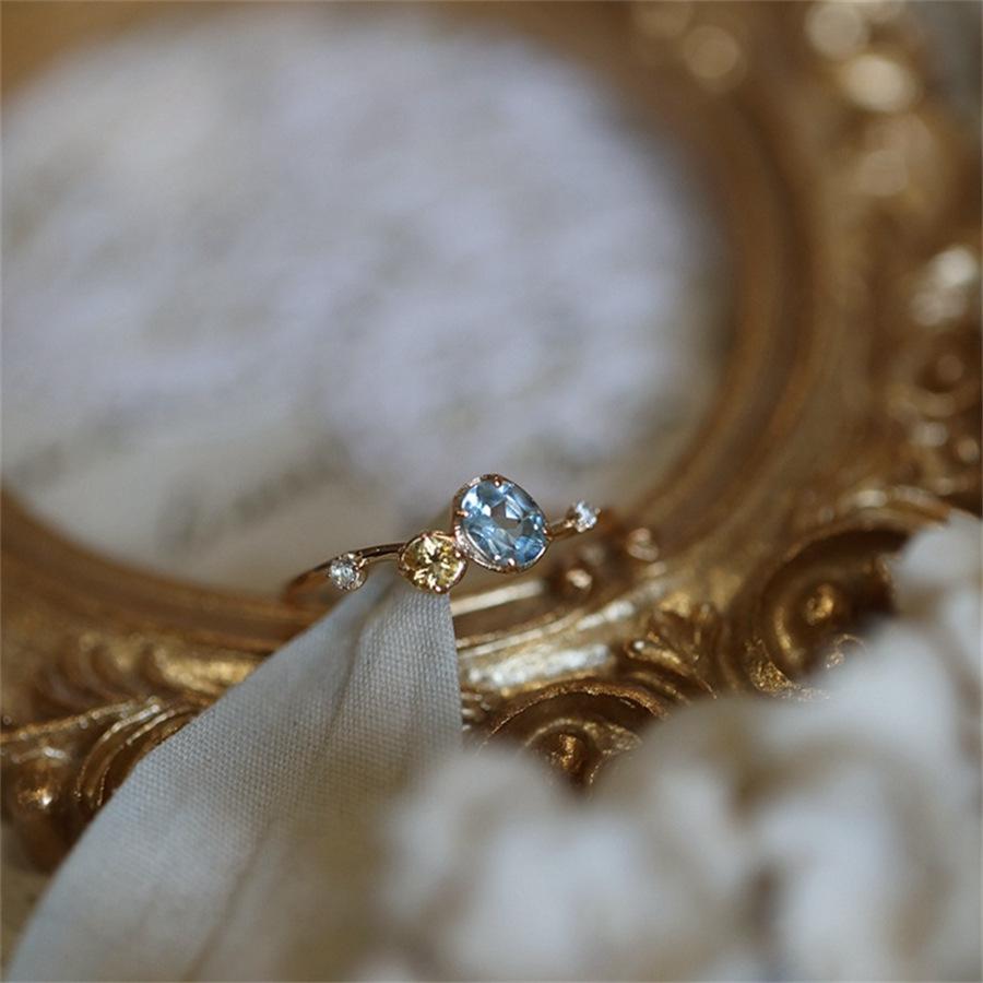 Sea salt ice lemon water citrine sapphire ring Japanese light luxury niche design versatile open ring
