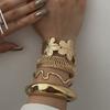 4pcs Vintage Exaggerated Floral Bangles Set Luxury Geometric Design Wide Metal Gold Color Bracelets For Women Daily Wear Jewelry