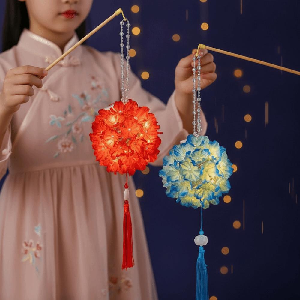 Handmade Hydrangea Lantern Luminous Glowing Flower Ball Lamp Eco-Friendly Ancient Style Handheld Light Lantern Festival