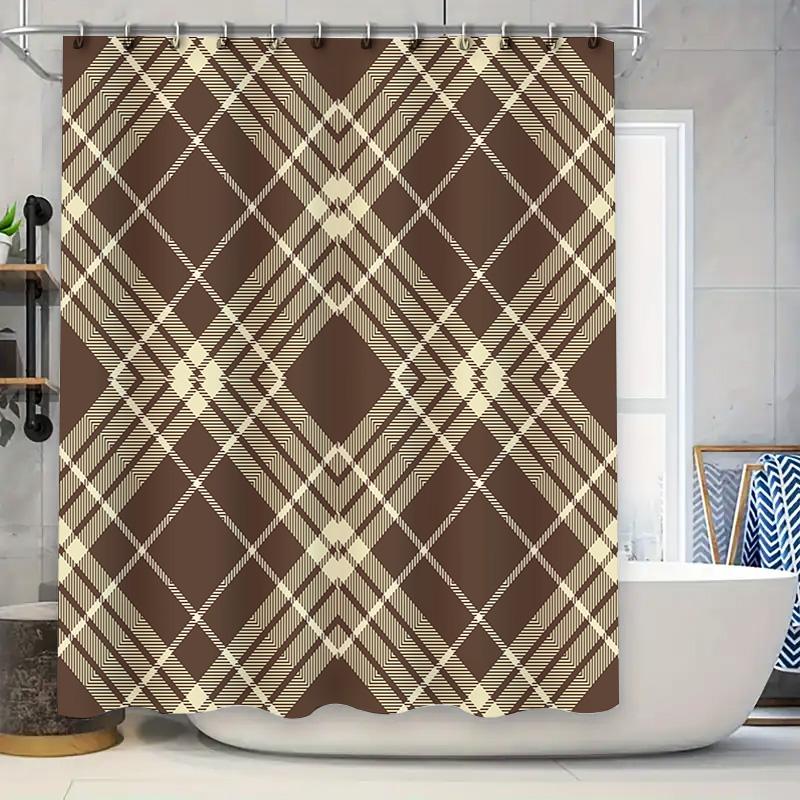 

Orange Blue Plaid Shower Curtainmodern Bath Decor With Waterproof Fabric For Home Bathroom Decoration Size Customizable W60H190(CM)-1 Pcs