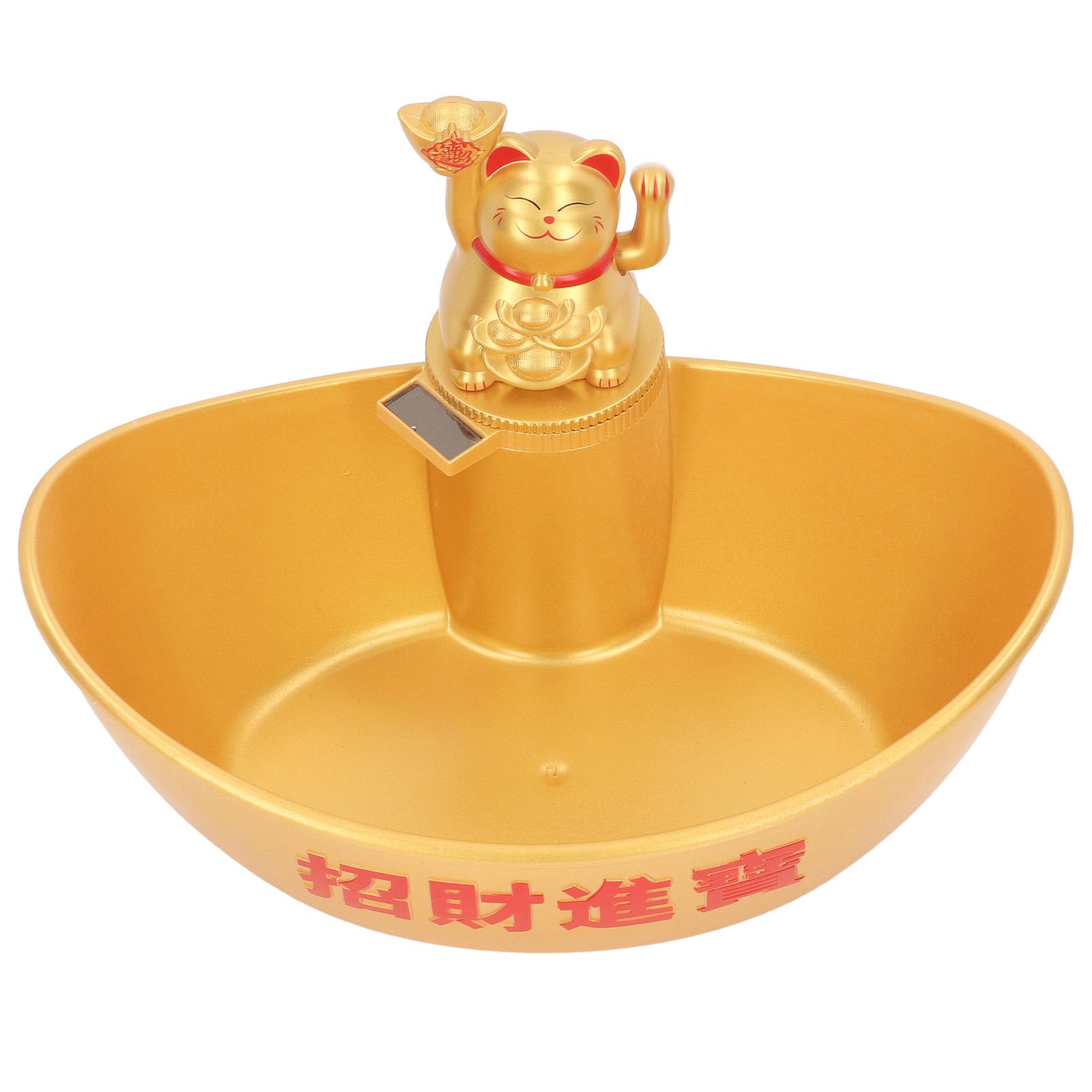 

Bowl Serving Bowl Waving Arm Fortune Cat Chinese Feng Shui Yuanbao Rotation Solar Panel Dish Decor for Shop
